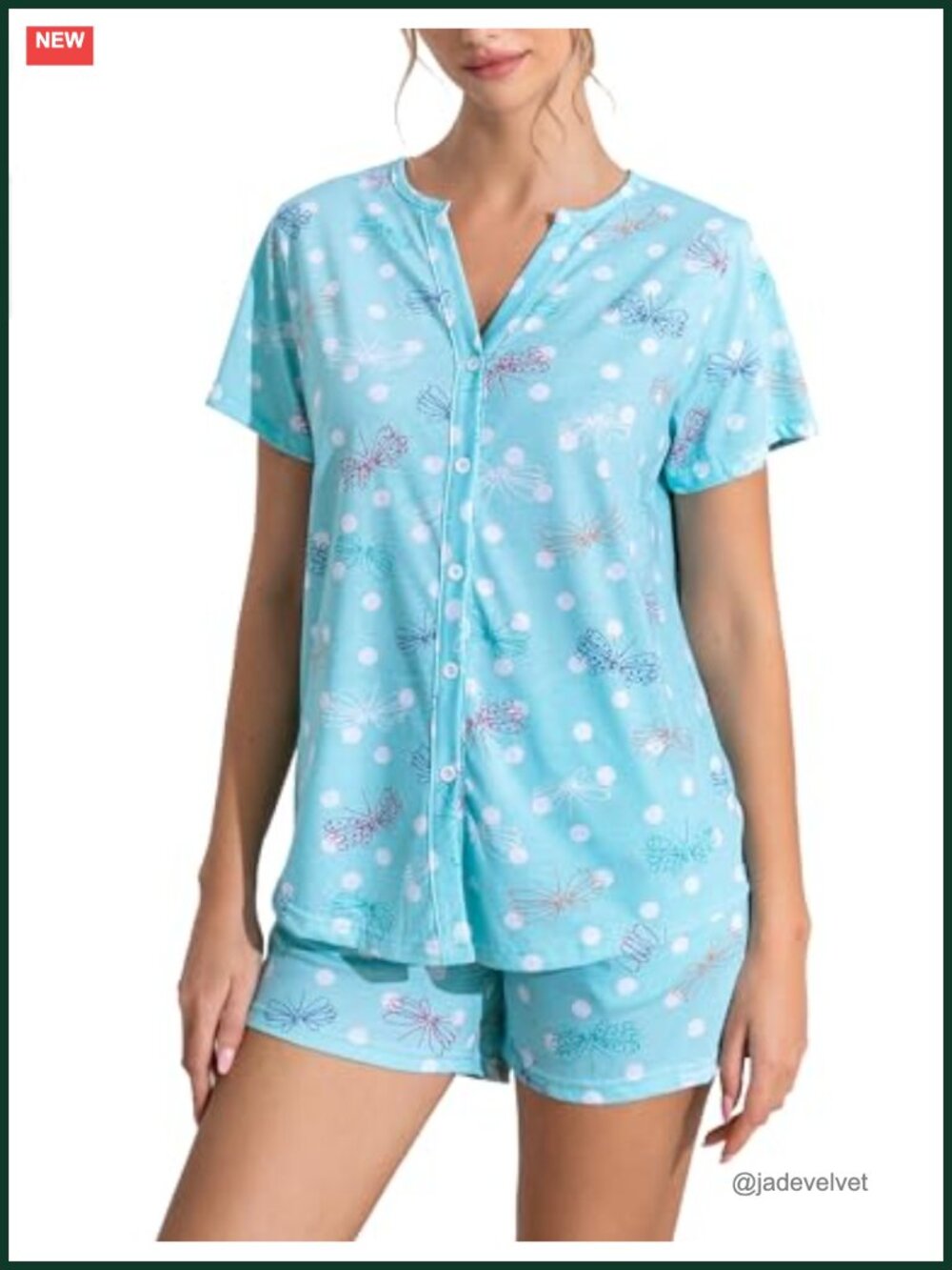 Cotton Blend Pajama Set with Pockets Button Down V-Neck Two Piece Sleepwear